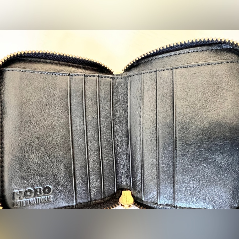 vintage HOBO Black Leather Double Zipper Card Wallet Unisex - Picture 6 of 9